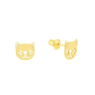 Brinco de ouro infantil cara gatinho 18k