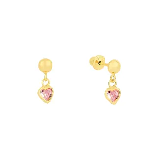 Brinco de ouro infantil coração rosa ouro 18k