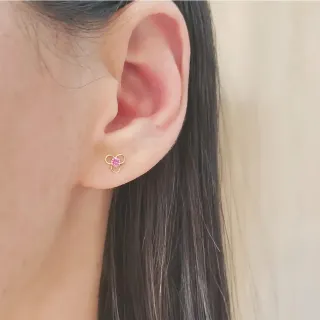 Brinco de ouro infantil 18k flor com zircônia rosa