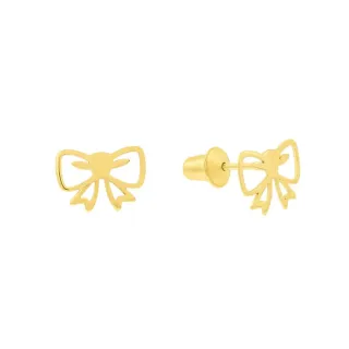 Brinco de ouro infantil lacinho delicado 18k 