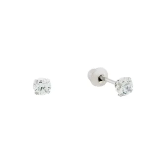 Brinco de ouro infantil / segundo furo pedra 3mm em ouro branco