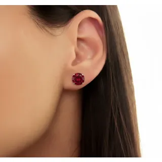 Brinco de ouro 18k pedra 8mm rubi sintético - vermelho