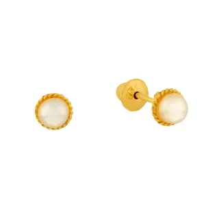 Brinco em ouro 18k com perola e tranca 20100