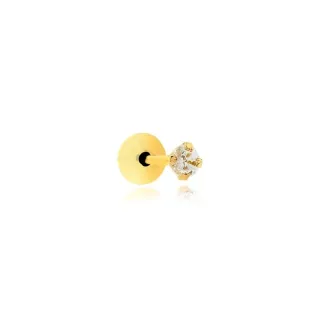 Brinco masculino de ouro 18k pedra 2mm uma peça