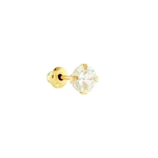 Brinco masculino de ouro 18k pedra 4mm uma peça