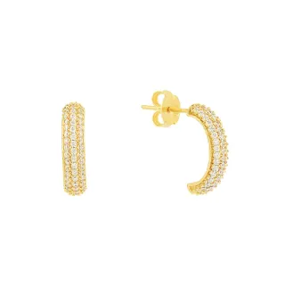 Brinco meia argola de ouro 18k cravejada pavê