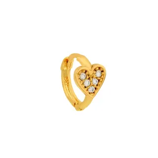 Brinco ou piercing de ouro 18k argola coração com pedras 