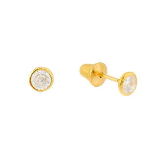 Brinco pedra 4mm ouro 18k ponto de luz