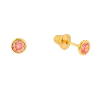Brinco pedra rosa 3mm ouro 18k infantil