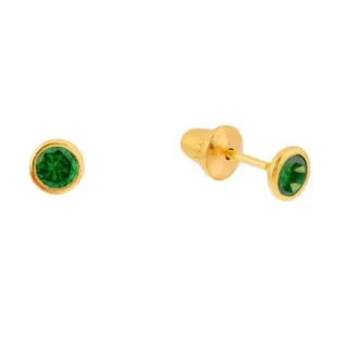 Brinco pedra verde 3mm ouro 18k infantil