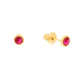 Brinco pedra vermelho 3mm ouro 18k infantil 