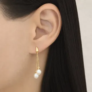 Brinco de ouro 18k corrente veneziana e pérola natural biwa