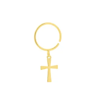 Brinco piercing de ouro 18k com pingente cruz