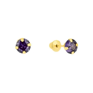 Brinco ponto de luz de ouro 18k 4mm roxo