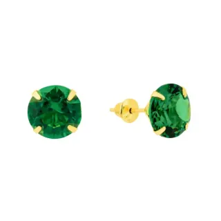 Brinco ponto de luz verde ouro 18k pedra 7mm