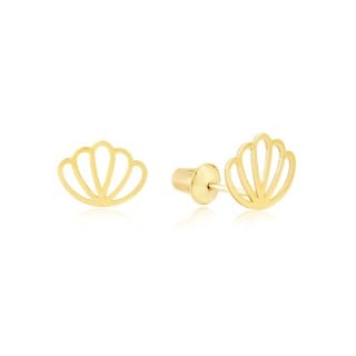 Brinco de ouro infantil 18k concha Sereia