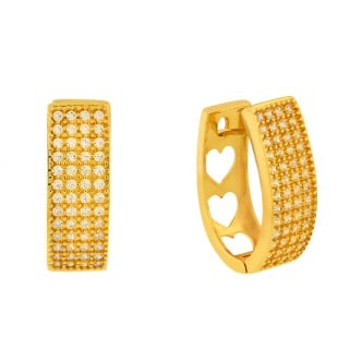 Brinco Argola De Ouro 18k Adulto Com Cravação De Zircônias