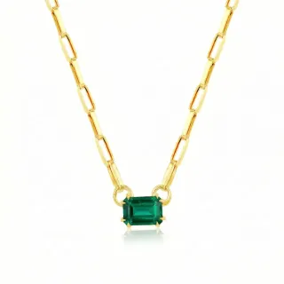 Colar de ouro 18k pedra verde retangular