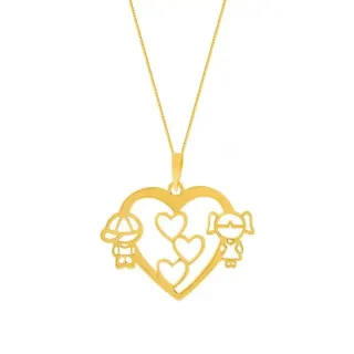 Colar com pingente de filhos casal ouro 18k coração