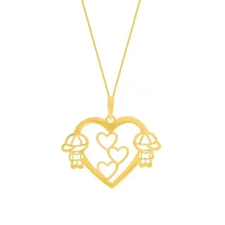 Colar com pingente de filhos ouro 18k coração
