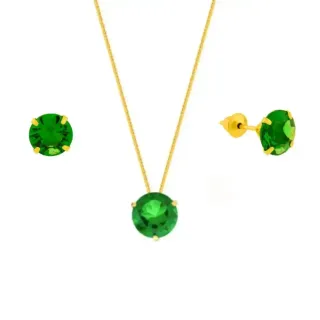 Conjunto de ouro 18k ponto de luz verde Light