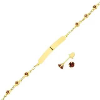 Conjunto De Ouro 18k Pulseira De Pedras E Placa + Brinco 3mm infantil vermelho