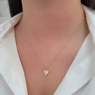 Corrente feminina de ouro 18k e Pingente de ouro 18k coração fosco