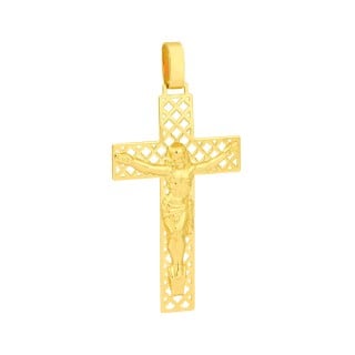 Pingente crucifixo de ouro 18k placa grande