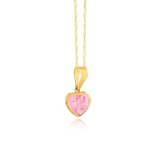 Corrente De Ouro 18k 45cm + Pingente coração zircônia rosa