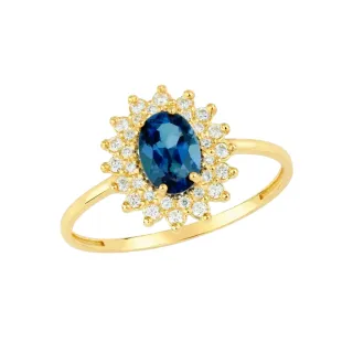 Anel de ouro 18k Topázio e Moissanite Azul profundo
