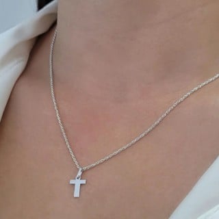 Pingente letra T de ouro branco 18k lisa