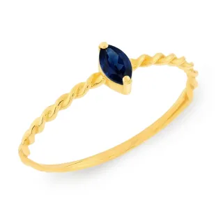 Anel de ouro 18k pedra azul corda delicado
