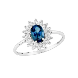 Anel Moissanite e Topázio London ouro branco 18k