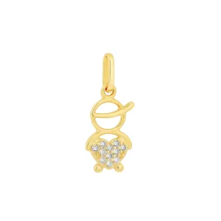 Pingente menino filho ouro 18k coração cravejado