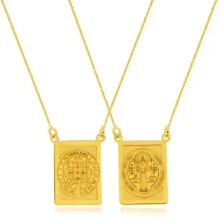 Escapulário de Ouro 18k São Bento com oração face dupla