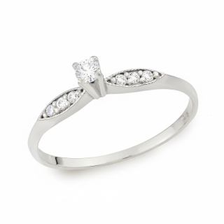 Anel de ouro branco 18k chuveiro solitário