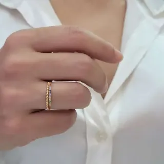 Anel de ouro 18k aro duplo bolinha colorido