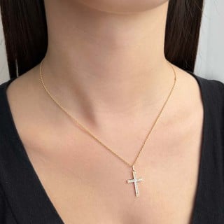 Pingente de ouro cruz ouro 18k cravejado pedras
