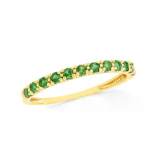 Meia aliança de ouro 18k cravejada pedras verdes