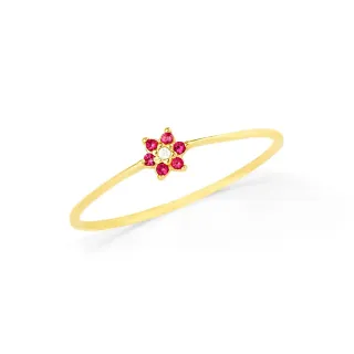 Anel de Ouro 18k flor com pedras vermelhas