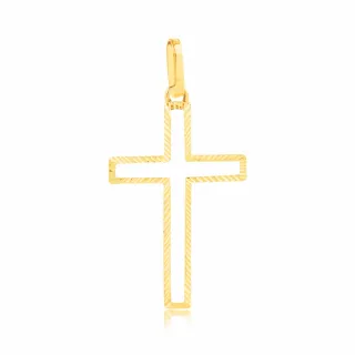 Pingente de ouro cruz 18k borda diamantada