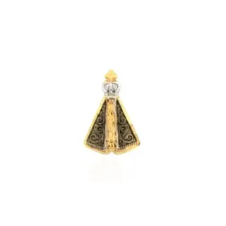 Pingente de ouro 18k Nossa Senhora Aparecida com manto em rodio negro mini
