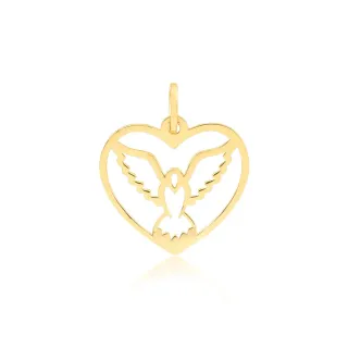 Pingente de ouro 18k coracao com Espirito Santo