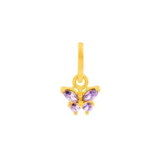 Pingente borboleta de ouro 18k infantil roxa