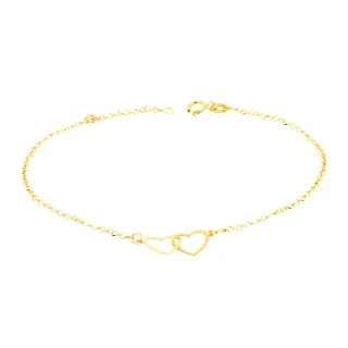 Pulseira de ouro 18k corações entrelaçados