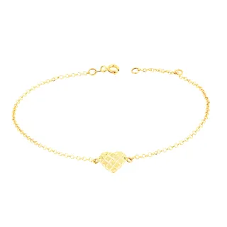 Pulseira de ouro 18k feminina coração diamantado