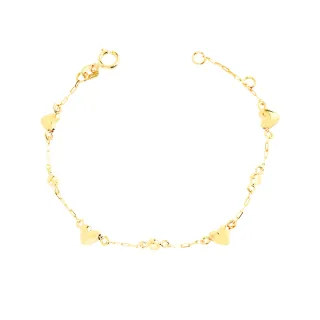 Pulseira de ouro infantil coração e bolinha bebê