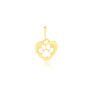 Pingente coração de ouro 18k patinha pet