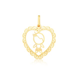 Pingente menino de ouro 18k coração classic
