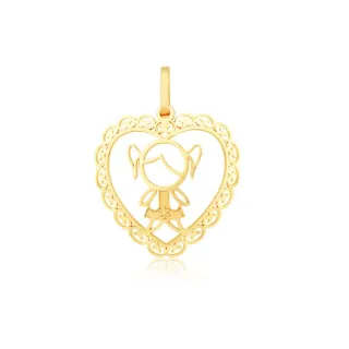Pingente menina de ouro 18k coração classic